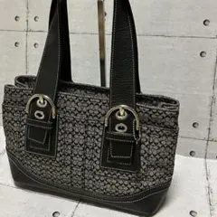 【美品】COACH コーチ ショルダーバッグ ミニシグネチャー ブラック系