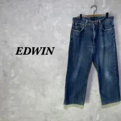 EDWIN デニムパンツ ステッチ 革ラベル 切替 34×34 ブルー 4613