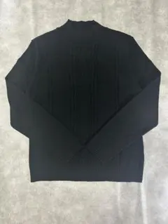 90s ケーブル編み ハイネック ニット セーター 黒 レトロ ヴィンテージ M