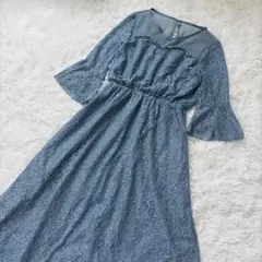 結婚式LACE LADIES パーティードレス ブルー　Ｍのサムネイル