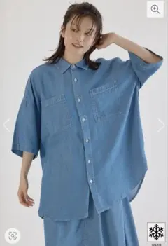 完売品！バヤコ企画 KBYてろてろ6分袖シャツ ライトブルーデニム