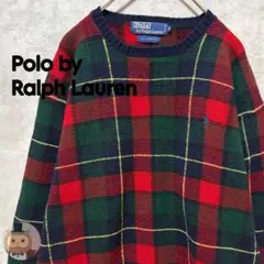 【レア】ポロ ラルフローレン チェック柄 ウールニット セーター 古着
