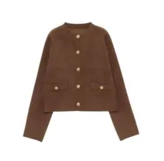 アニュアンス　ラクーンブレンドノーカラーニットジャケット