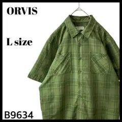 ORVIS オービス チェック柄 半袖シャツ カーキ 緑 ロゴ刺繍入り メンズLのサムネイル
