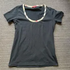 BURBERRY チェック襟 ブラック Tシャツ 40