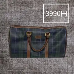 日本製ブリティッシュスタイルのグリーンチェックボストンバッグ
