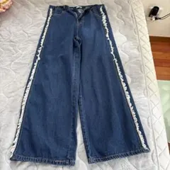 JaVa. フリンジ付きデニムワイドパンツ M
