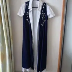 MOUSSY ノースリーブ ロングジレ 刺繍 ネイビー フリーサイズのサムネイル