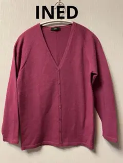 イネド　INED ピンク　ローズ　カーディガン　Vネック　八分袖