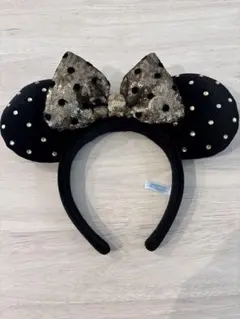 ミニーマウス風カチューシャ 黒と金のドット