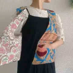 1点物スザニ刺繍とブロックプリントリバーシブルベスト - メルカリ