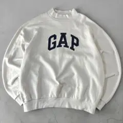 GAP ギャップ スウェットプルオーバー L 白 刺繍アーチロゴ ハイネック