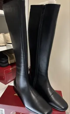 ブラックレザー ロングブーツ