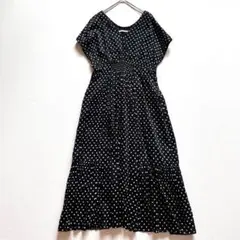 美品✨ヌキテパ　ドットフレンチスリーブドレス　ロングワンピース　綿　黒　M 2025年最新】ヌキテパ ワンピース ドットの人気アイテム - メルカリ