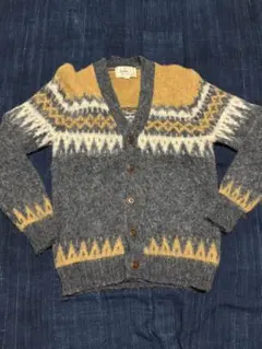 【モケモケ Vintage】ノルディック柄 モヘアタッチ カーディガン Hams