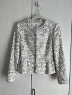 【ANAYI】ノーカラー ツイード ペプラム ジャケット 上品爽やか