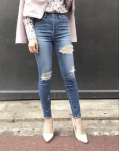 リエンダriendaデニムダメージジーンズスキニーデニムストレッチデニム