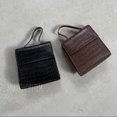 新品｜2way クロコ スクエア バッグ レザー調 ブラック 黒 レディース