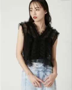 FRAY I.D（フレイ アイディー） ラッフルチュールノースリブラウス