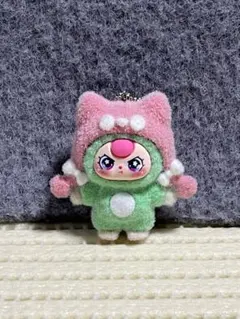 Babythree ねこ耳フード マスコット キーホルダー 赤 × 緑