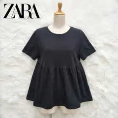 ZARA ウエストギャザー ぺプラム カットソー S ブラック