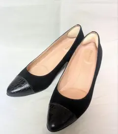 COLE HAAN パンプス 黒 24 7B スエード クロコ型押し ローヒールのサムネイル