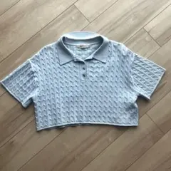COCO DEAL ライトブルー クロップドポロシャツ
