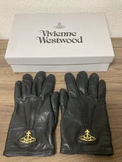 Vivienne Westwood 本革 手袋 黒 オーブ 箱付き 7-M