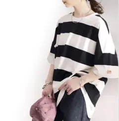 新品★Javaコラボ ワイドボーダーbigシルエットトップス ★BLACKのサムネイル