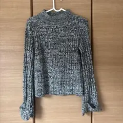 ニットセーター グレー系 長袖 ハイネック カジュアル 秋冬