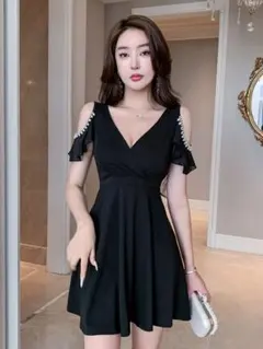 ★袖装飾ミニサイズドレス　おしゃれ♪春夏コーデに最適