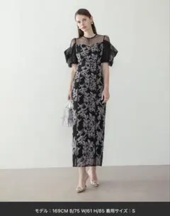 【LEJA】ラメシャギーフラワーシアースリーブＩラインドレス　結婚式　パーティー