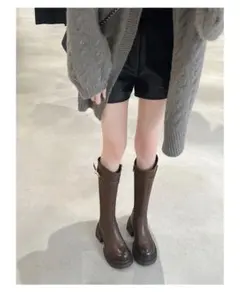 ロングブーツ ブラウン 厚底 6.5cm 34/39/40限定発送まで7〜10日