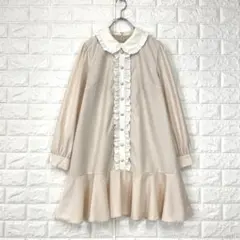 アンクルージュ【M】桃色系 Aライン ギャザーフリル 襟付きワンピース 裏地あり