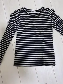 a.v.vストライプ長袖トップス ブラック/ホワイト XS