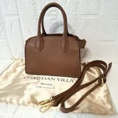 【未使用級】クリスチャンヴィラ 2way ミニボストンバッグ キャメルのサムネイル