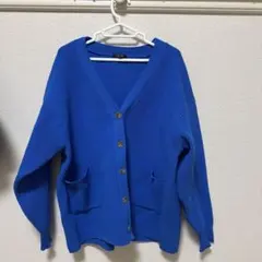 青リブ編みボタン付きカーディガン
