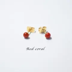 天然石◆赤珊瑚 レッドコーラル 小粒ピアス◆サージカルステンレス 金アレ対応