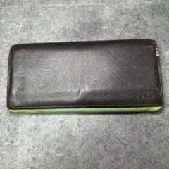 Paul Smith ポールスミス 長財布刻印 メッセージ レザー 茶×グリーン