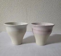新品　陶器カップ　小皿　スプーンセット　白・ピンク　ペアタンブラー