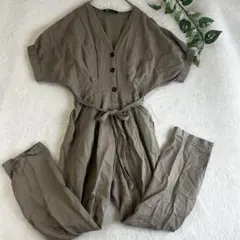 ザラ ZARA サロペット オールインワン ベージュ リネン混 Sサイズ