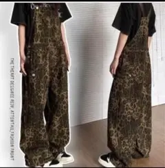 ヒョウ柄ワイドシルエットサロペット