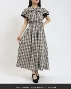 ASTORIA ODIER リボン×チェック柄 リボンタイワンピース