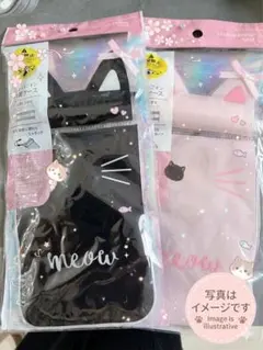 猫耳デザイン 防水ケース 黒とピンクセット