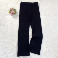 【FREAK’S STORE】 リブ編み ニット フレアパンツ (M) ブラック