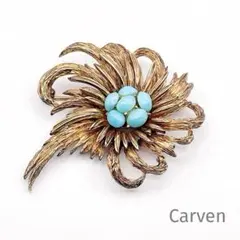 Carven カルヴェン ブローチ フラワー 花 ゴールド ターコイズブルーのサムネイル