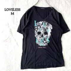 ラブレス　Tシャツ　半袖　Vネック　ボタニカル柄　ブランドロゴ　美品　黒Mのサムネイル