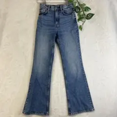 ZARA TRF CROPPED FLARE ハイライズデニムパンツ ブルー - メルカリ