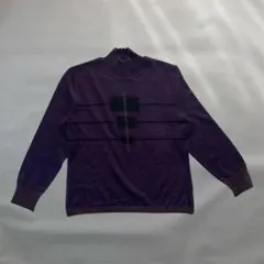 ニット　モックネック　パープル　ライン　レトロ　グランジ　シティボーイ
