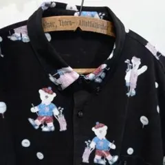 パパス くま柄 しろくま 抜染 シャモアクロス 長袖シャツ 50 ネルシャツ
